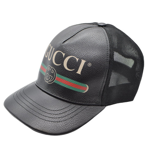 GUCCI グッチ ベースボールキャップ ロゴプリント シェリーライン レザー